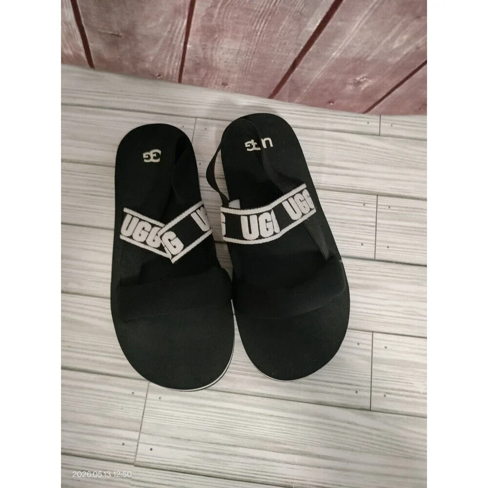 UGG Unisex Child K Zuma Sling Flat Sandal Black color White Logo size 6